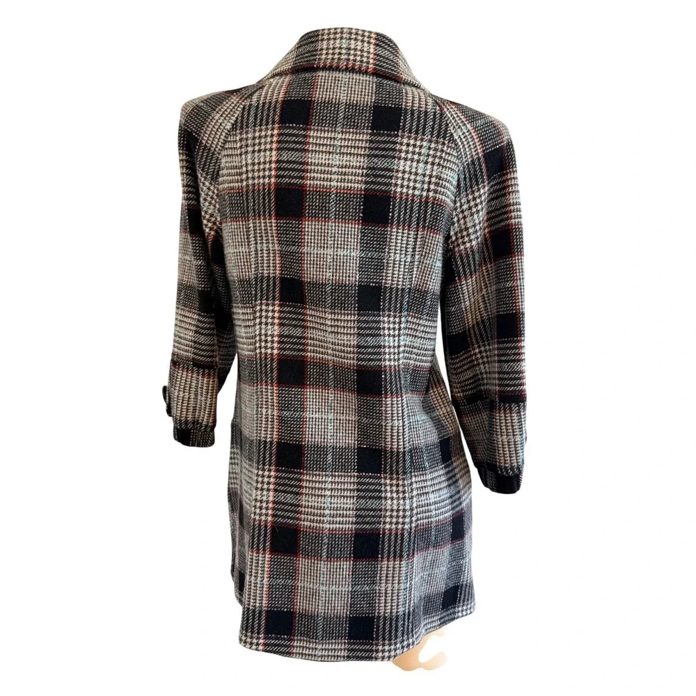Guess Jeans Plaid Wool Blend Coat Womens L Black White Red Preppy Academia - Picture 8 of 16